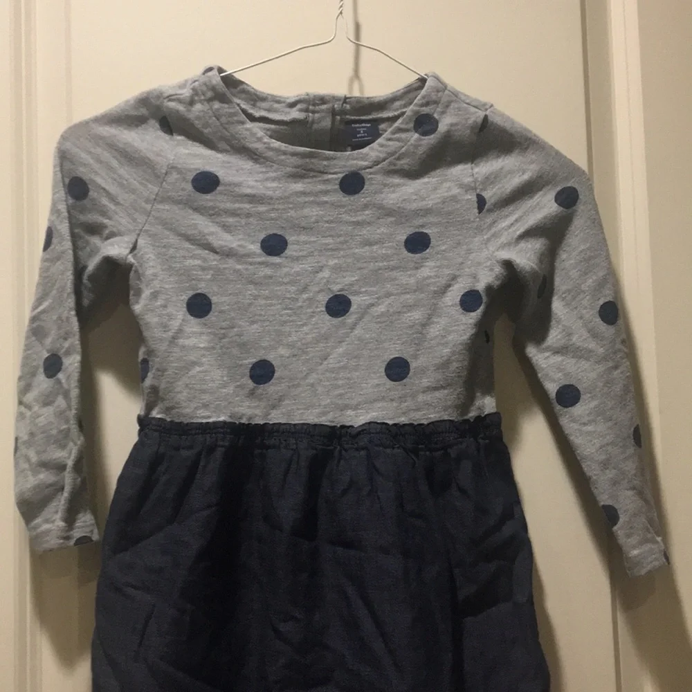 Baby Gap Girls Polka Dot/solid lined dress 100% Cotton long sleeves Size 5T